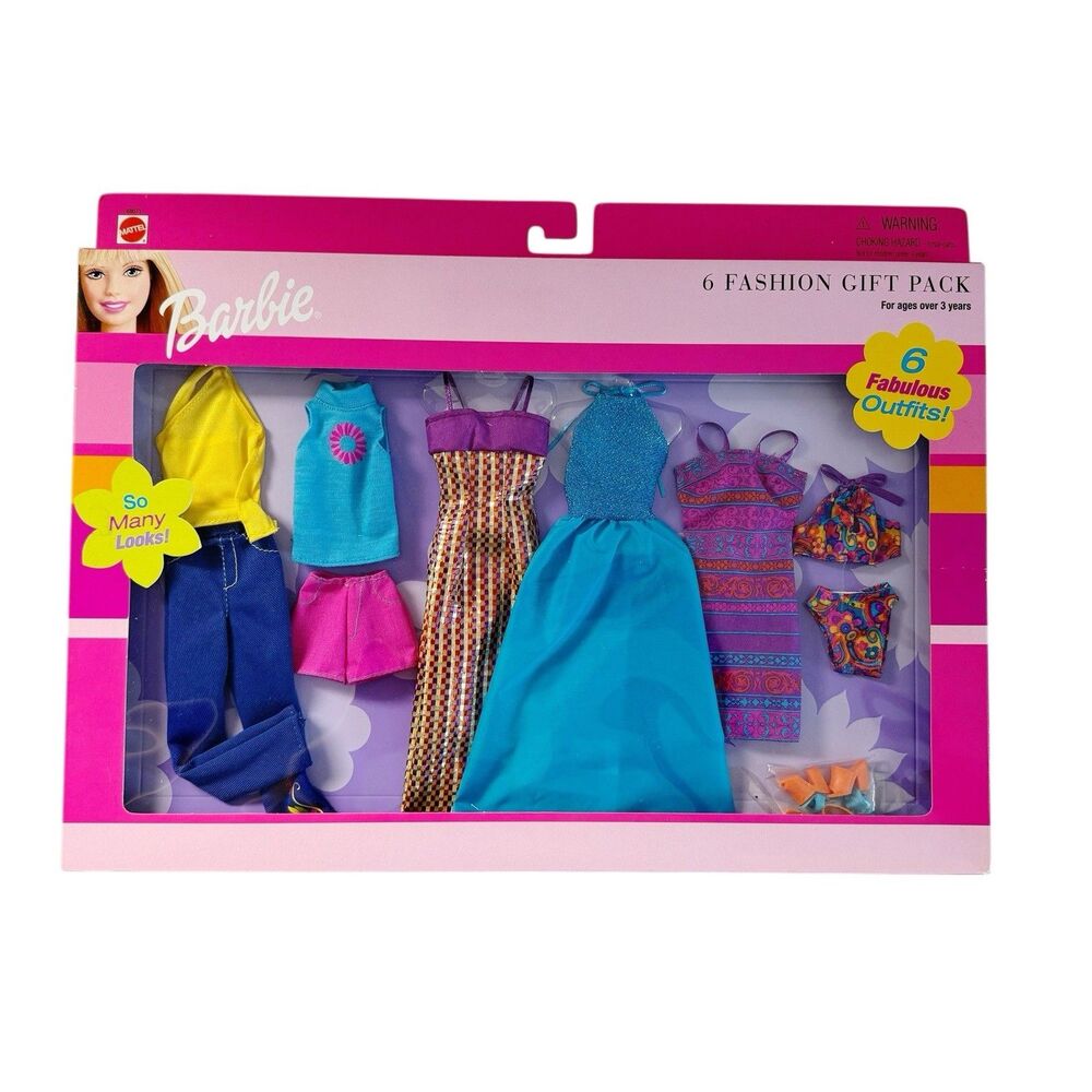 2001 Mattel Barbie Fashion Avenue Gift Pack So Many Looks 6 Outfits #68073 NIB